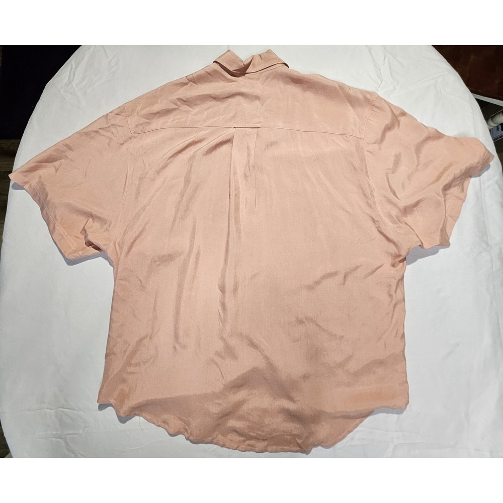 Vintage FAGA By FYI 100% Silk MED Button Up Mens Shirt Salmon Short Sleeve Y2K - Picture 8 of 8